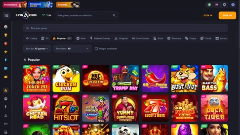 Spinariums kasinolobby på dator